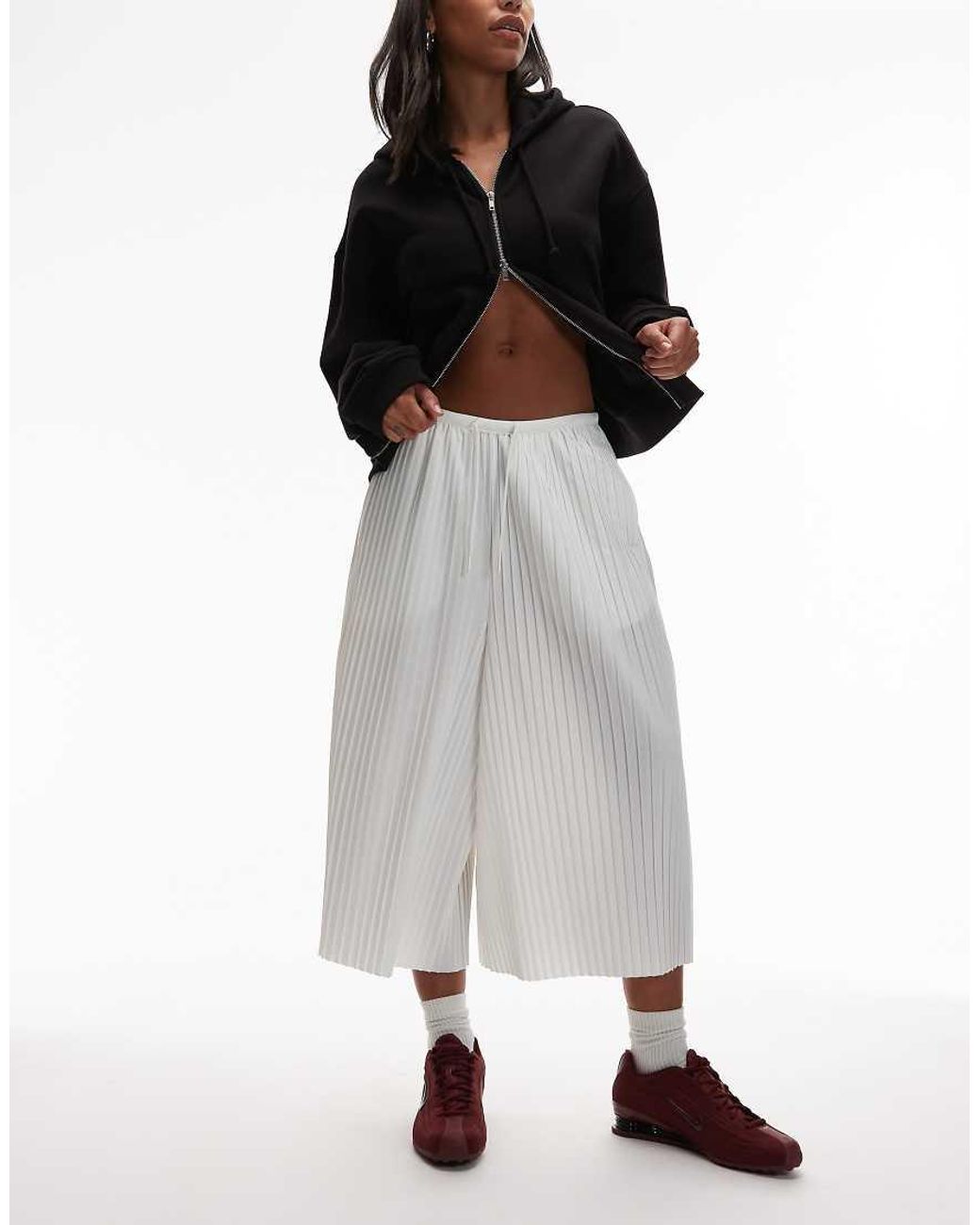 Nike White Mid Rise Pleated Culottes