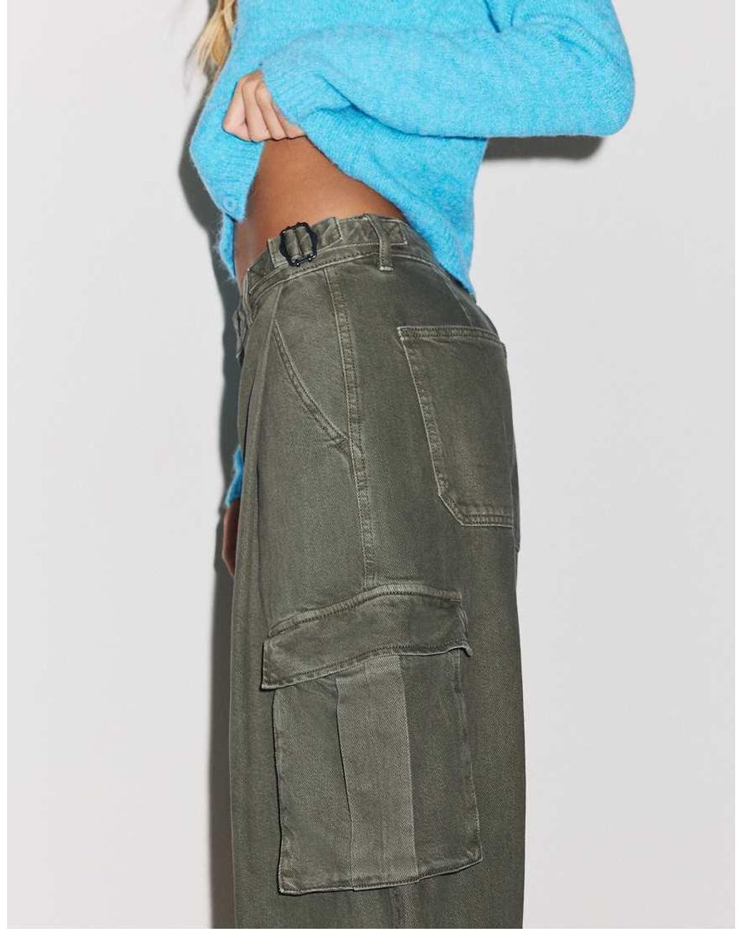 Stradivarius Blue Cargo Trousers
