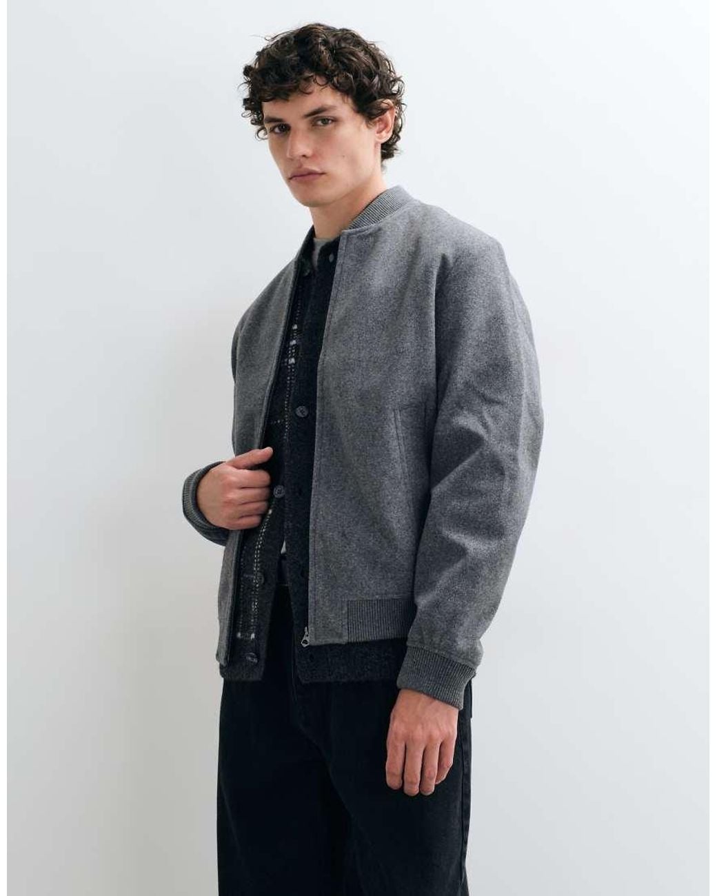 Jack & Jones Blue Wool Look Bomber Jacket for men