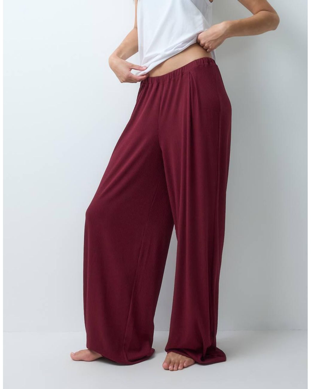 ASOS Red Asos Design Tall Lounge Ribbed Mix & Match Wide Leg Bottom
