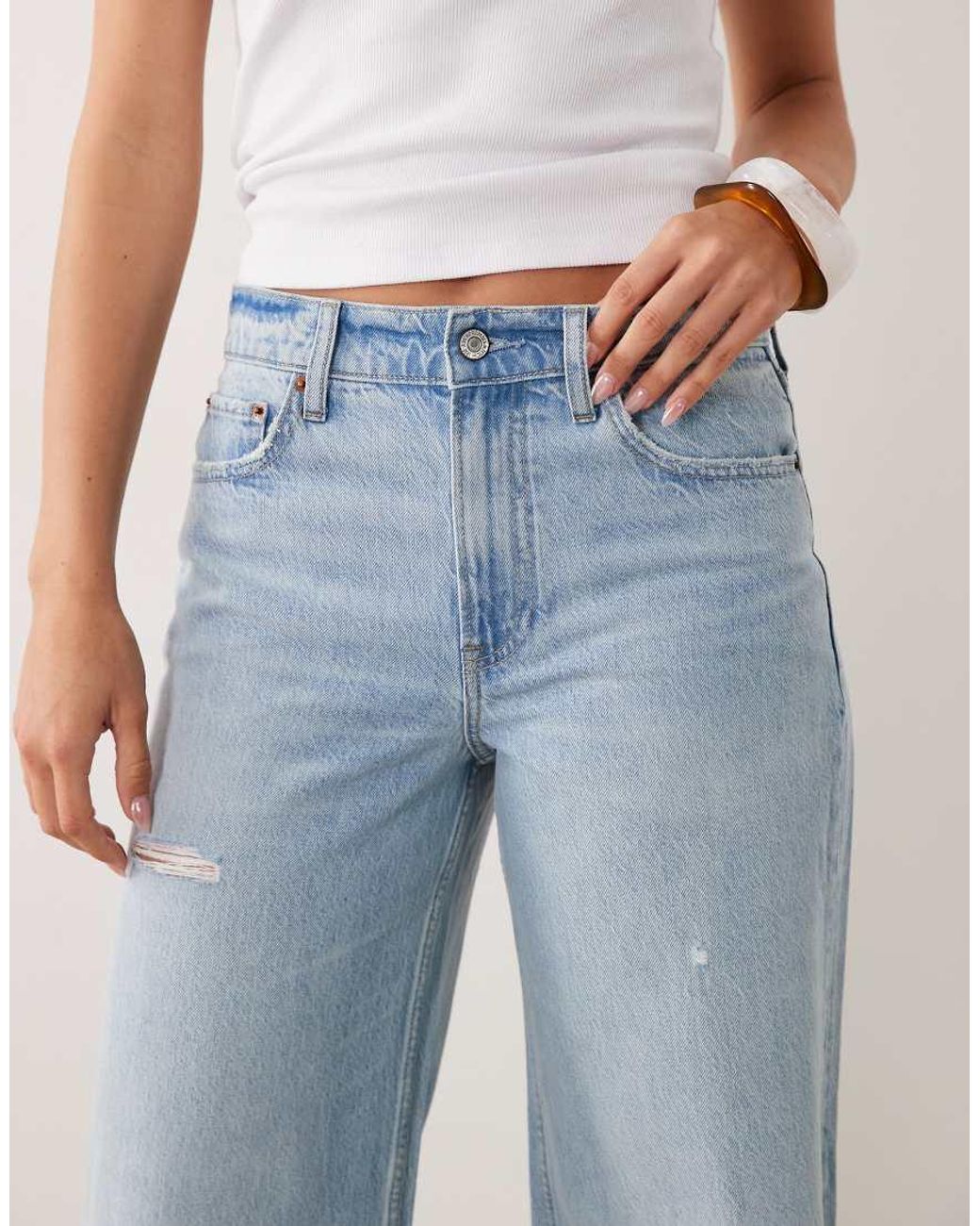 Abercrombie & Fitch Blue High Rise Wide Jeans With Knee Rips