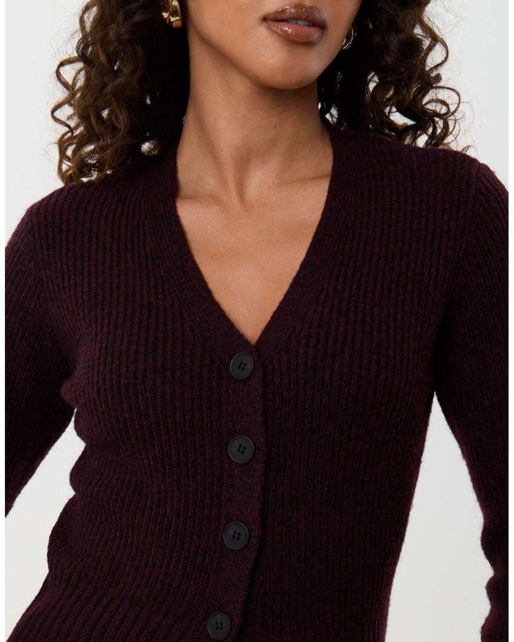 Threadbare Purple V Neck Knitted Cardigan