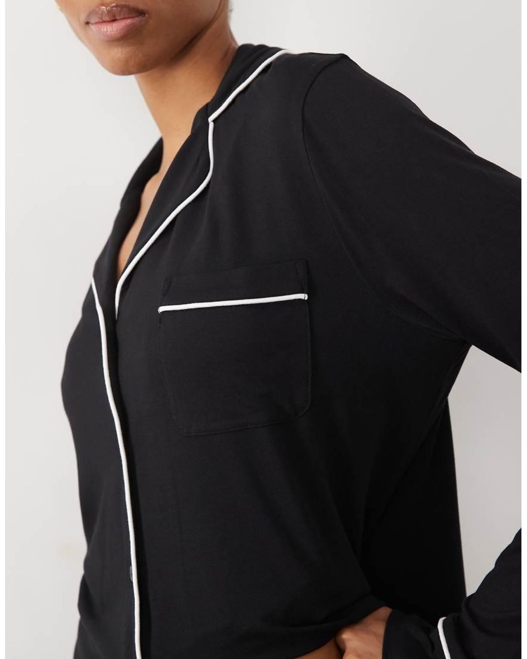 ASOS Black Asos Design Viscose Tall Super Soft Long Sleeve Shirt & Trouser Pyjama Set