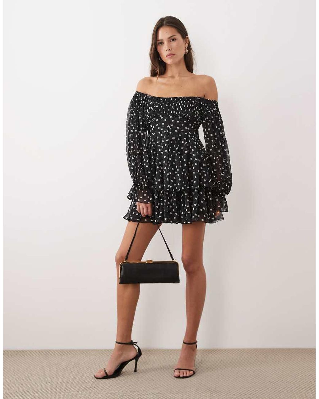 ASOS Black Double Layer Off Shoulder Godet Mini Dress