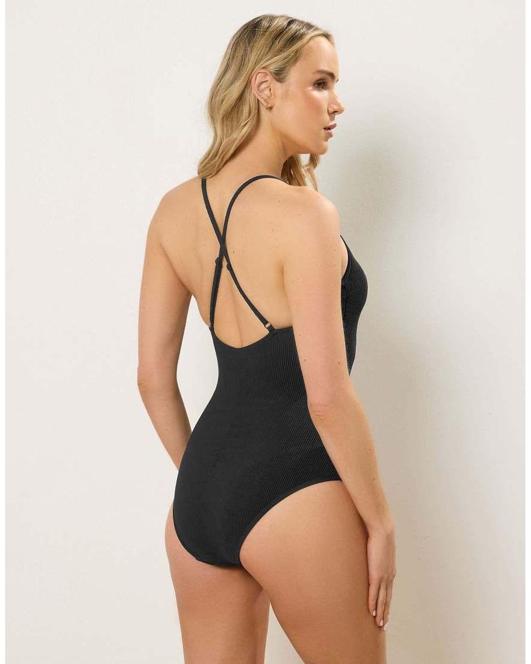 Long Tall Sally Blue Cross Back Textured Swimsuit