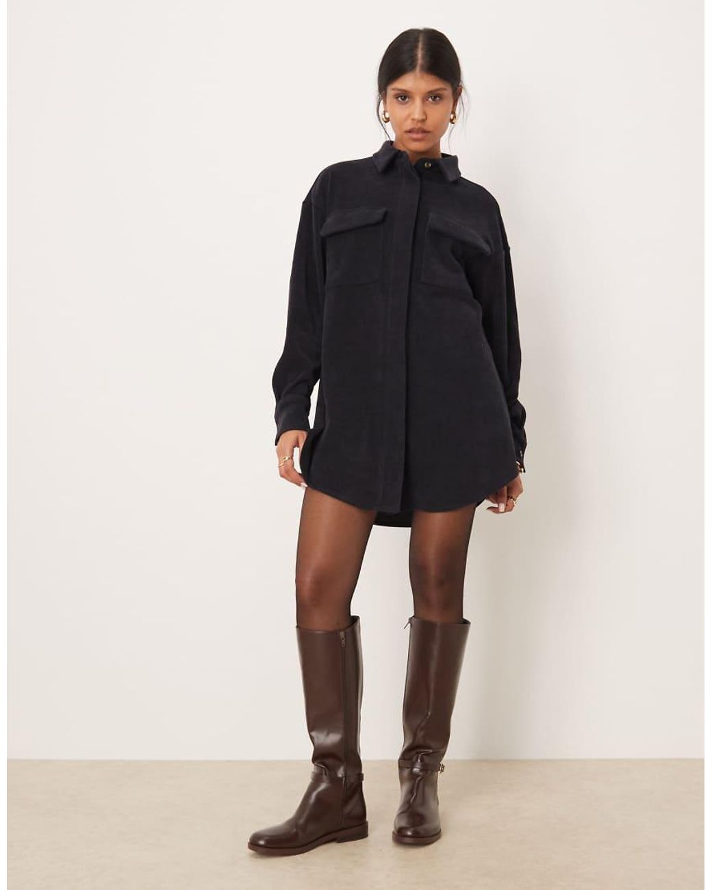 ASOS Blue Cord Utility Shirt Mini Dress