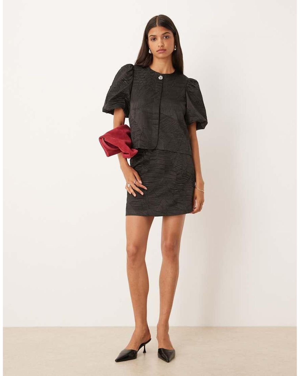 Y.A.S Black Puff Sleeve Jacquard Top