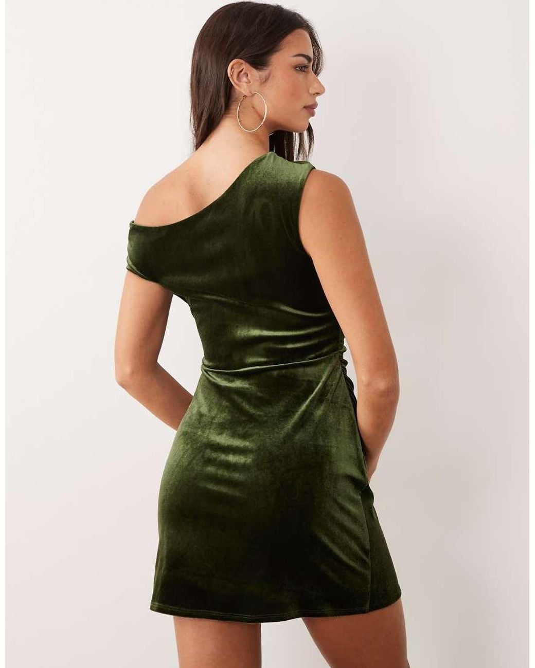 ASOS Green Off The Shoulder Velvet Drape Mini Dress