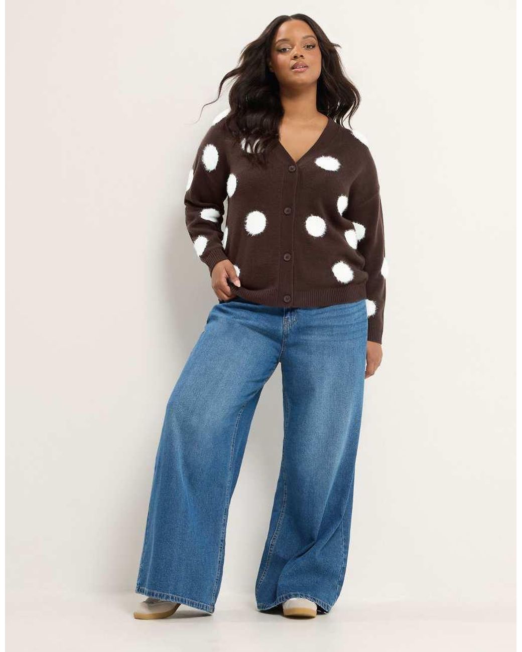 Yours Clothing Blue Fluffy Polka Dot Knitted Cardigan