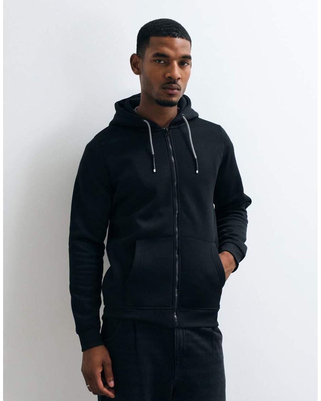 Brave Soul Blue Zip Through Hoodie With Drawcords for men