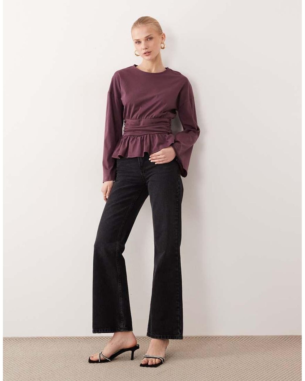 ASOS Purple Cinched Waist Peplum Hem Long Sleeve