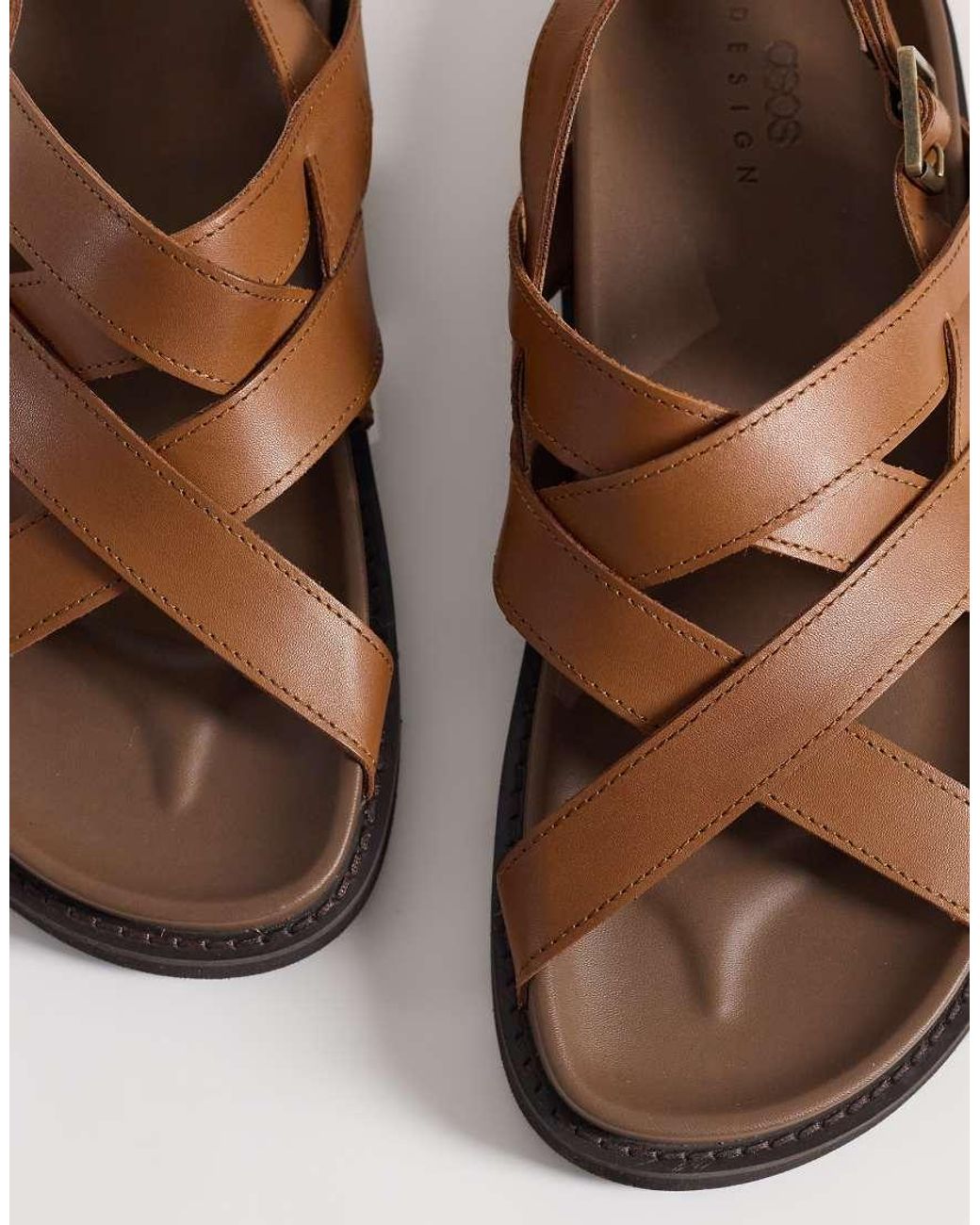 ASOS Brown Cross Over Strap Sandals With Buckle for men