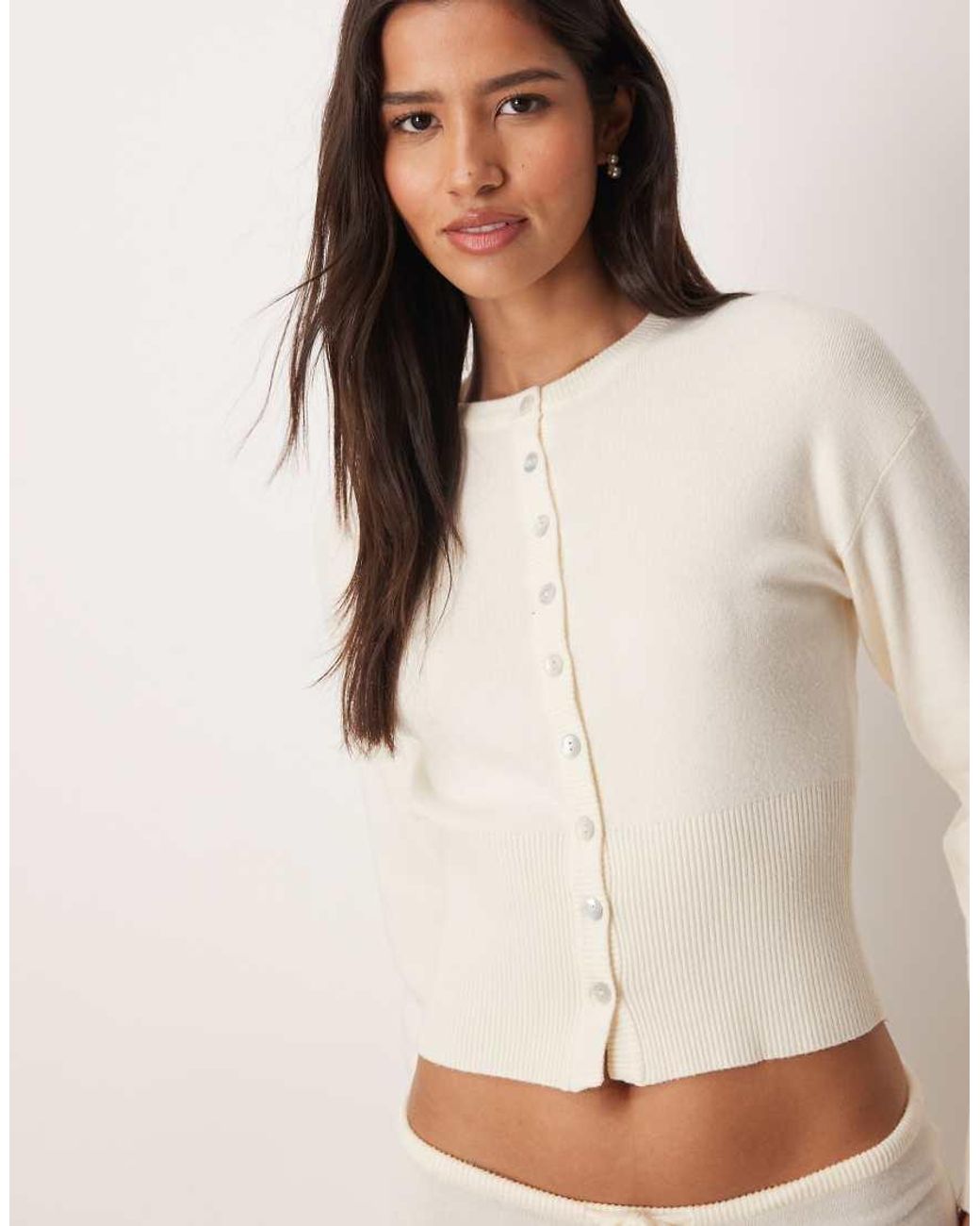 Gina Tricot White Long Sleeve Fitted Fine Knit Cardigan