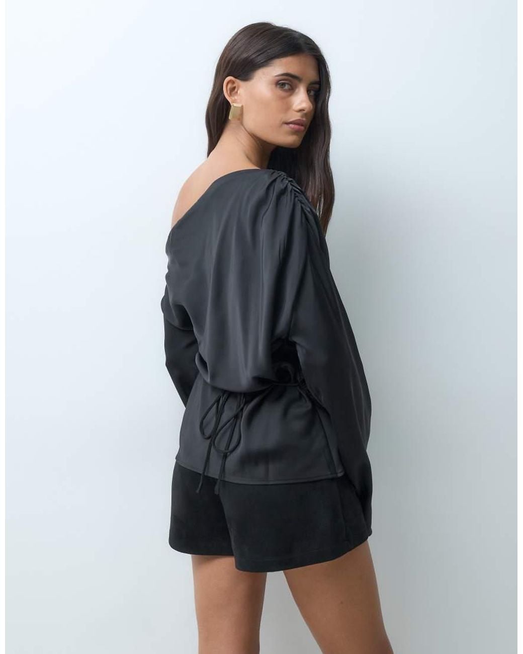 Gina Tricot Black Draped Satin Blouse