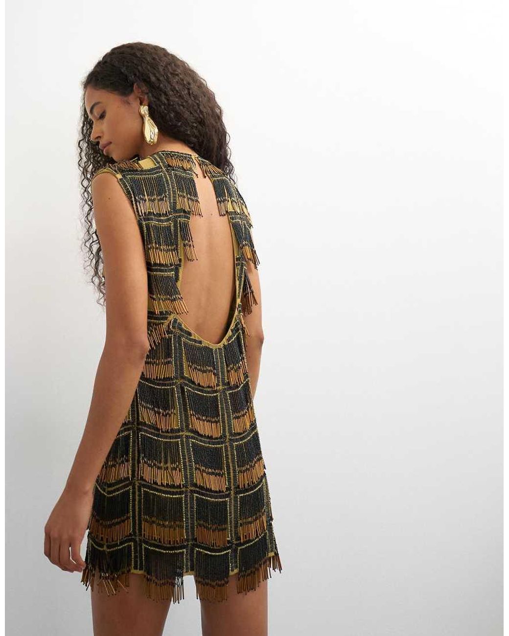 TOPSHOP Metallic Premium Heavily Embellished Open Back Mini Dress