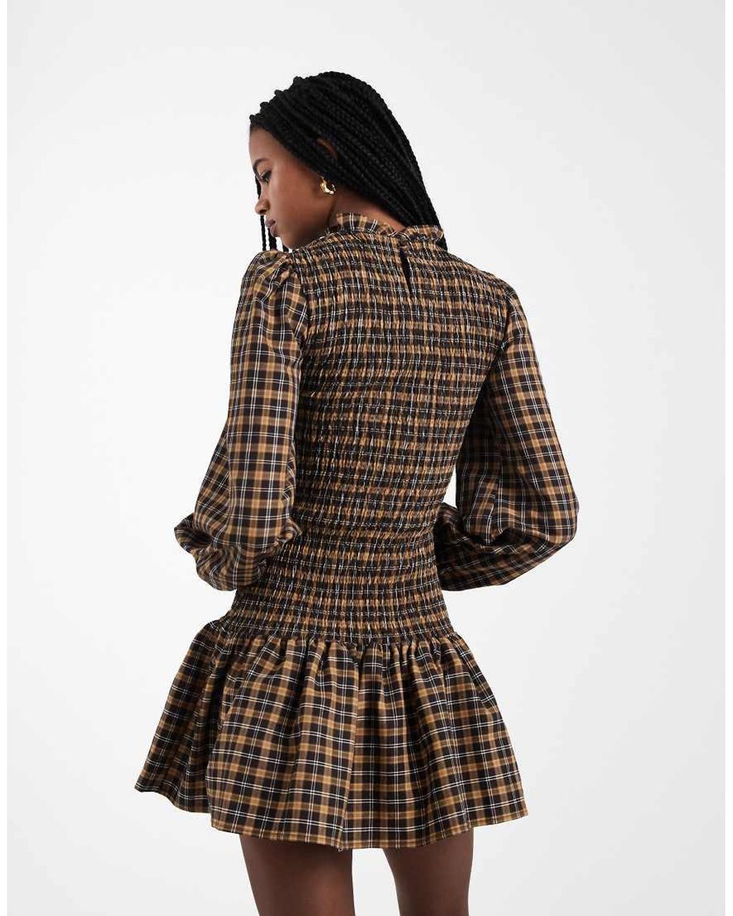 ASOS Brown Shirred Drop Waist Mini Dress