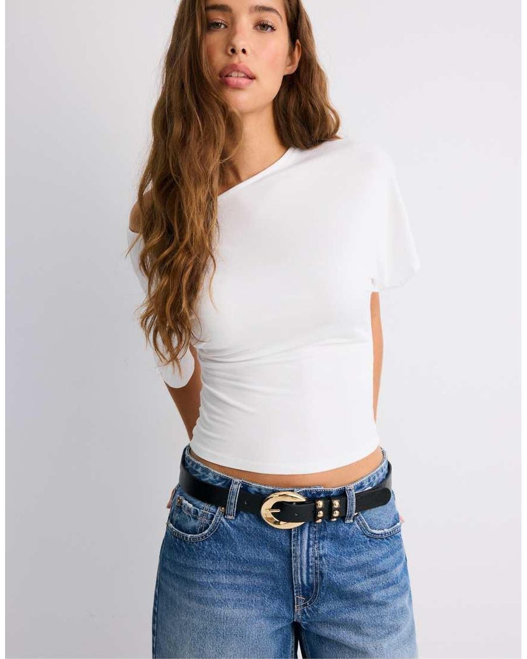 Stradivarius White Studded Plaque Belt
