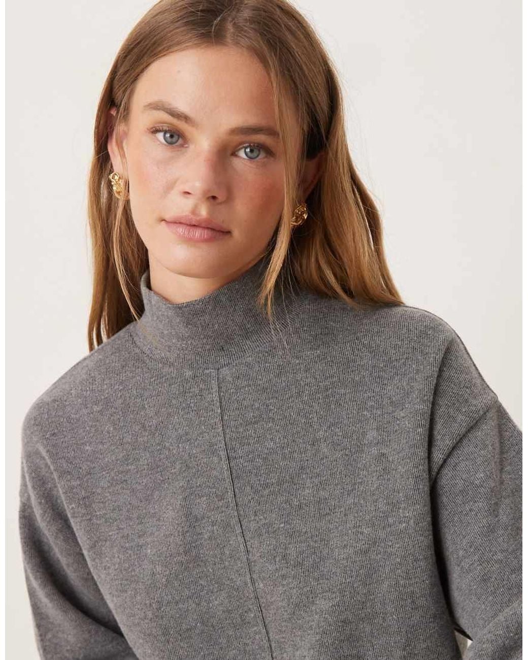 ASOS Gray Supersoft Seam Front Longline Roll Neck Top Co-Ord