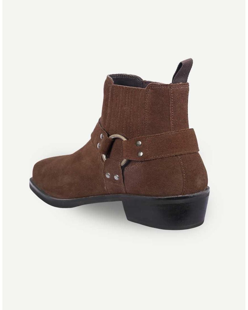 OFF THE HOOK Brown Freeman Suede Western Harness Ankle Boots for men
