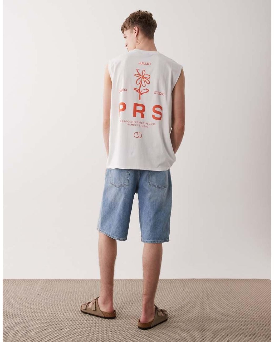 ASOS White Oversized Tank With Floral Puff Print for men