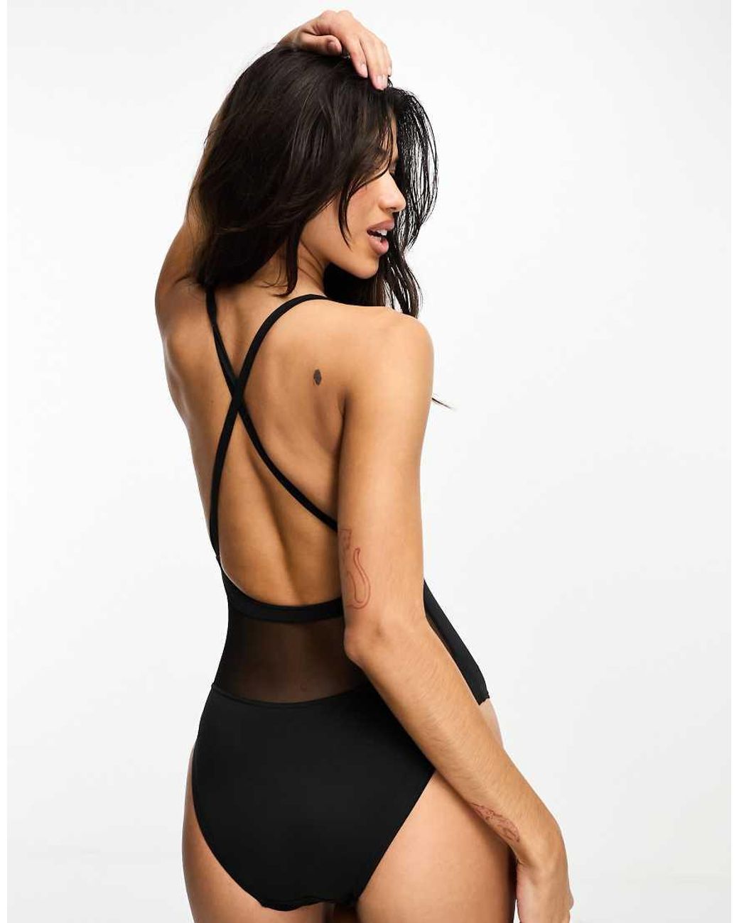 Speedo Black Power Cross-Back Swimsuit With Mesh Insert