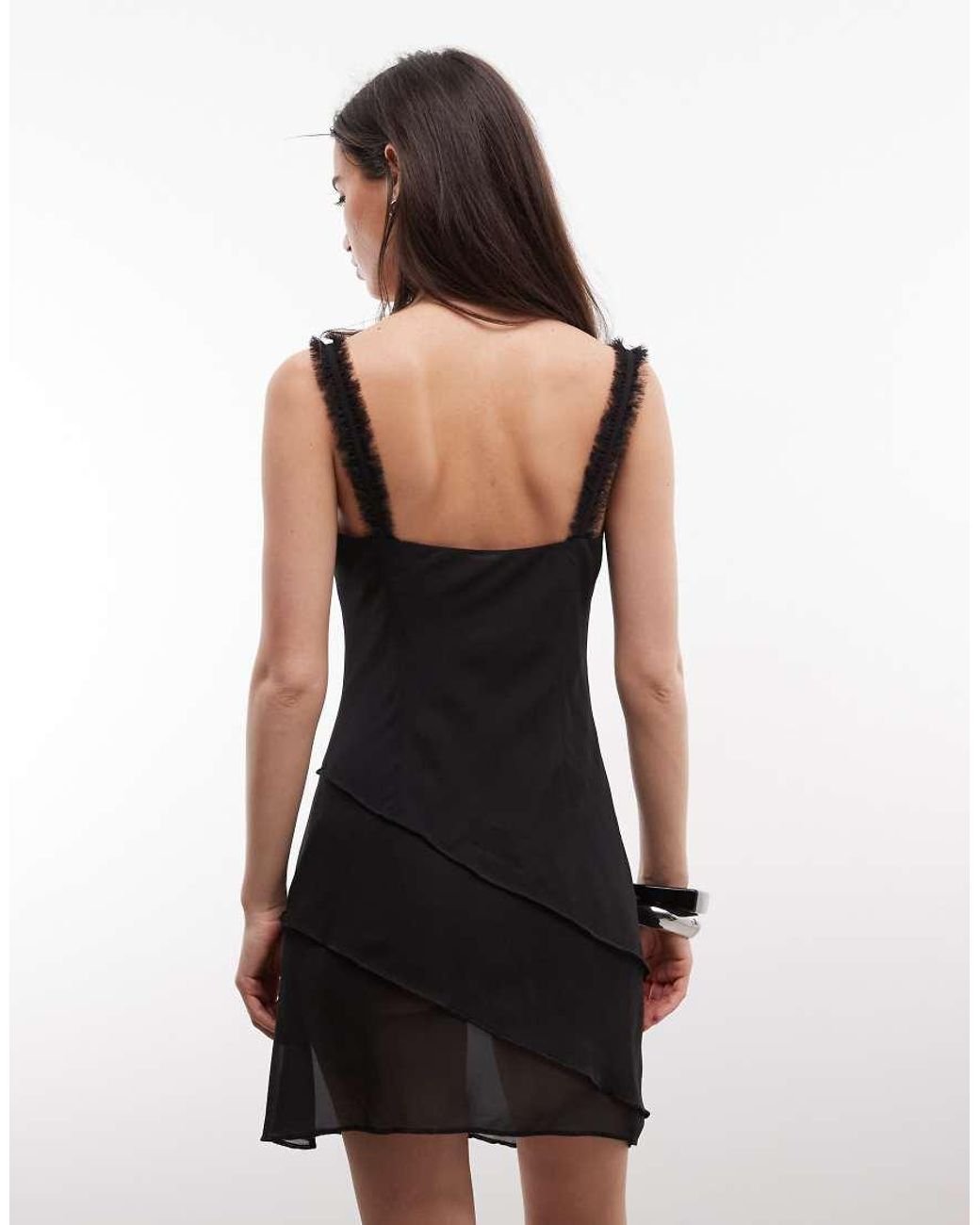 Monki Black Asymmetric Ruffle Chiffon Mini Dress