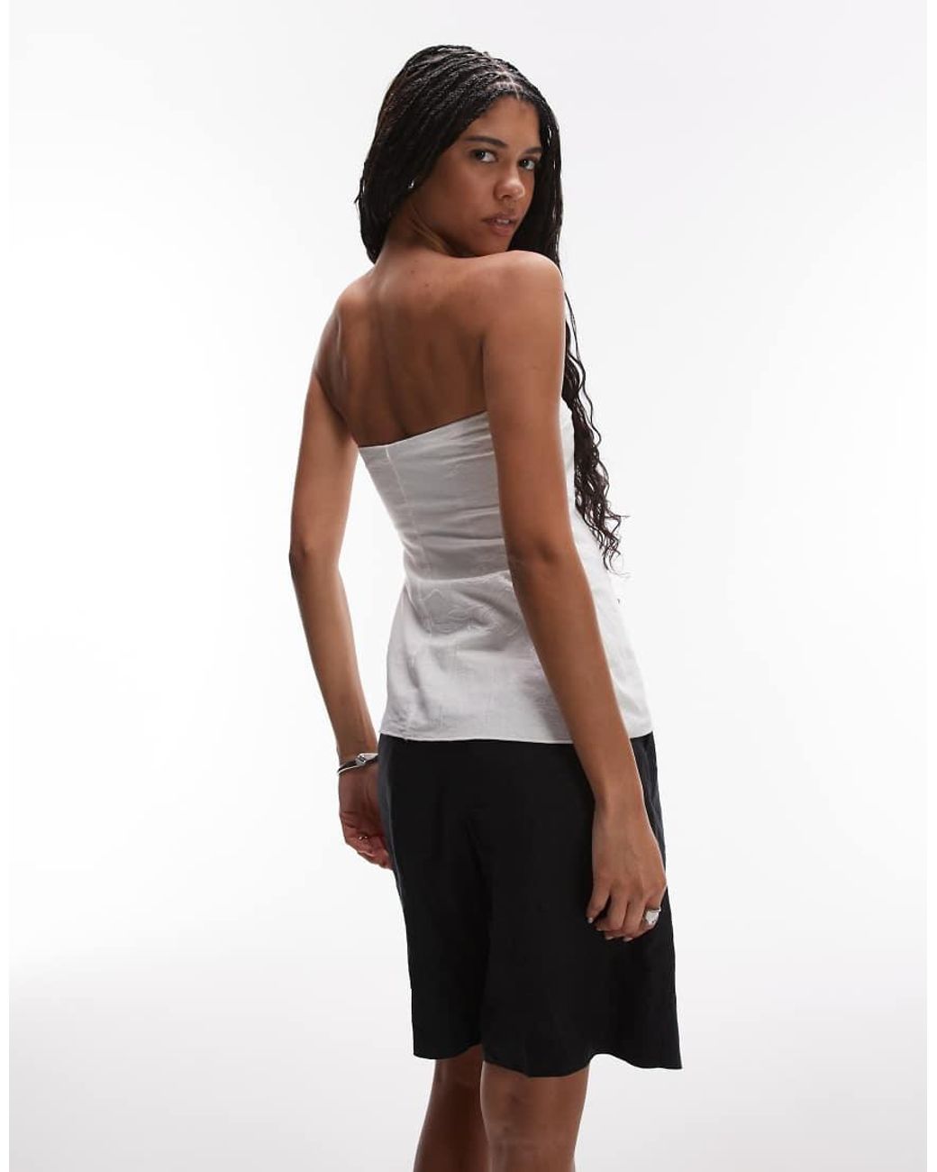 TOPSHOP White Embroided Cutwork Floral Bandeau Top