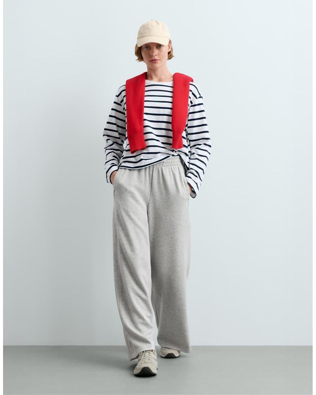 Oysho Gray Melange Piqué Straight-leg Trousers