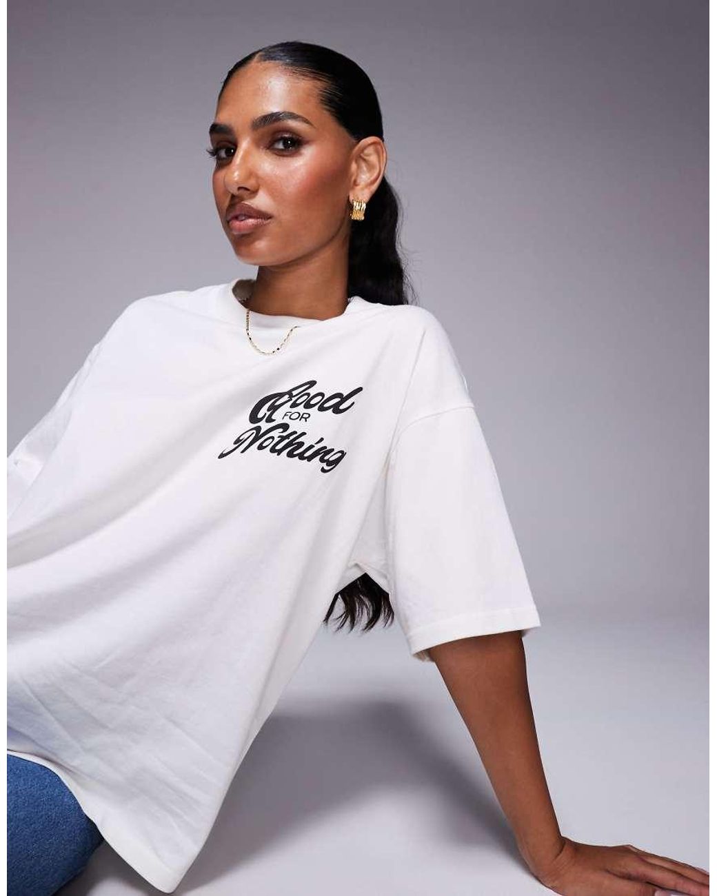 Good For Nothing Gray Oversized Puff Print T-Shirt
