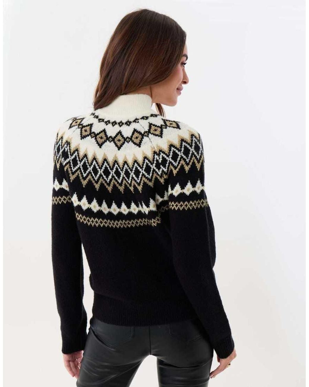Threadbare Brown Fairisle Funnel Neck Christmas Jumper