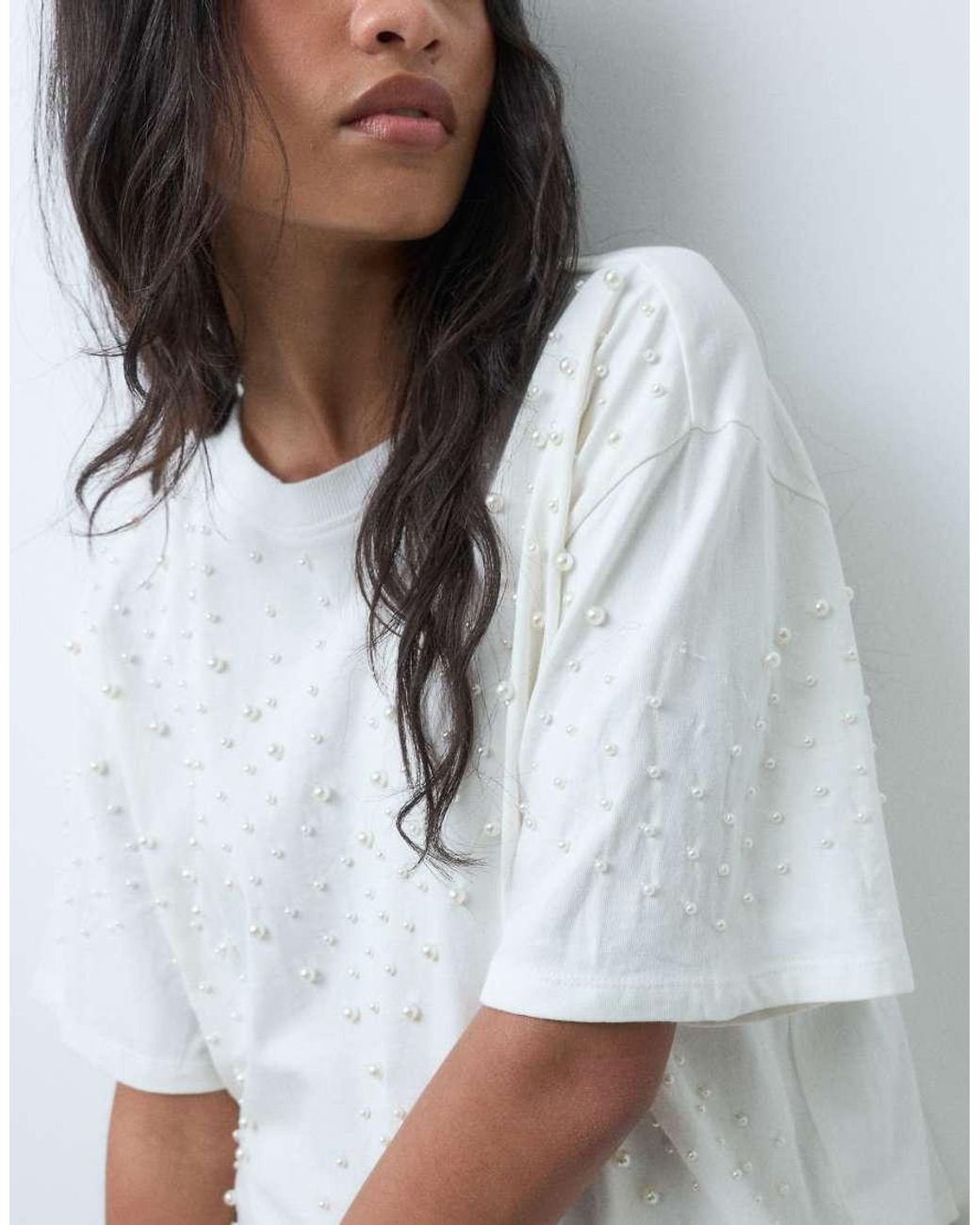 ASOS White Oversized T-shirt With Pearl Embellishment