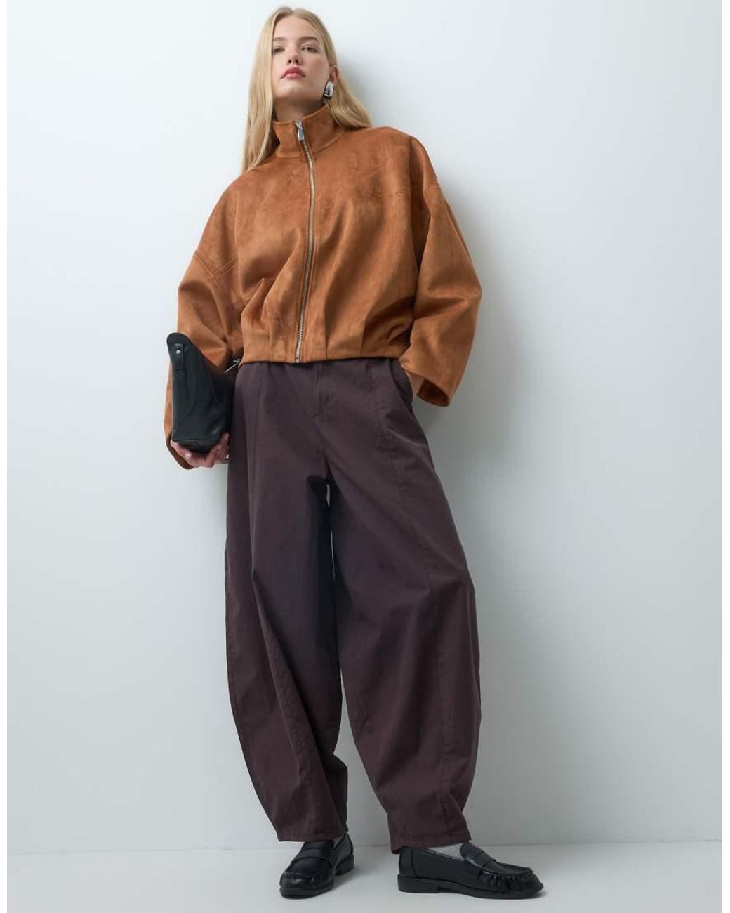 Vero Moda Brown Zip Up Suede Look Bomber Jacket