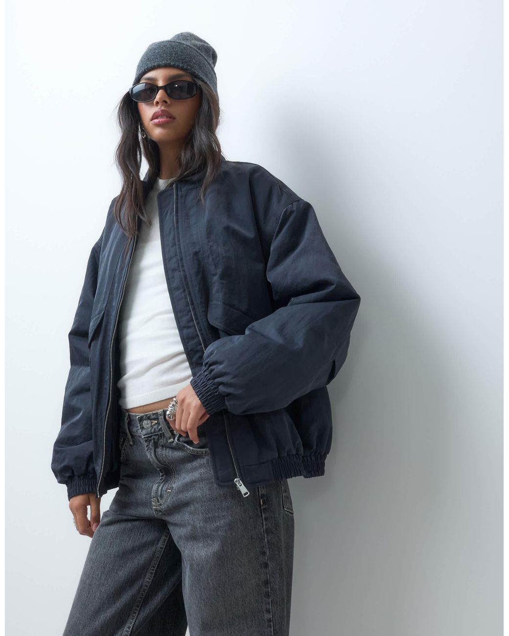 ASOS Blue Oversized Bubble Hem Bomber Jacket
