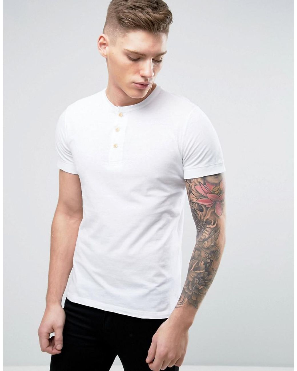 Abercrombie & Fitch Cotton Henley T-shirt Muscle Slim Fit Rib Cuffed Sleeve  In White for Men | Lyst