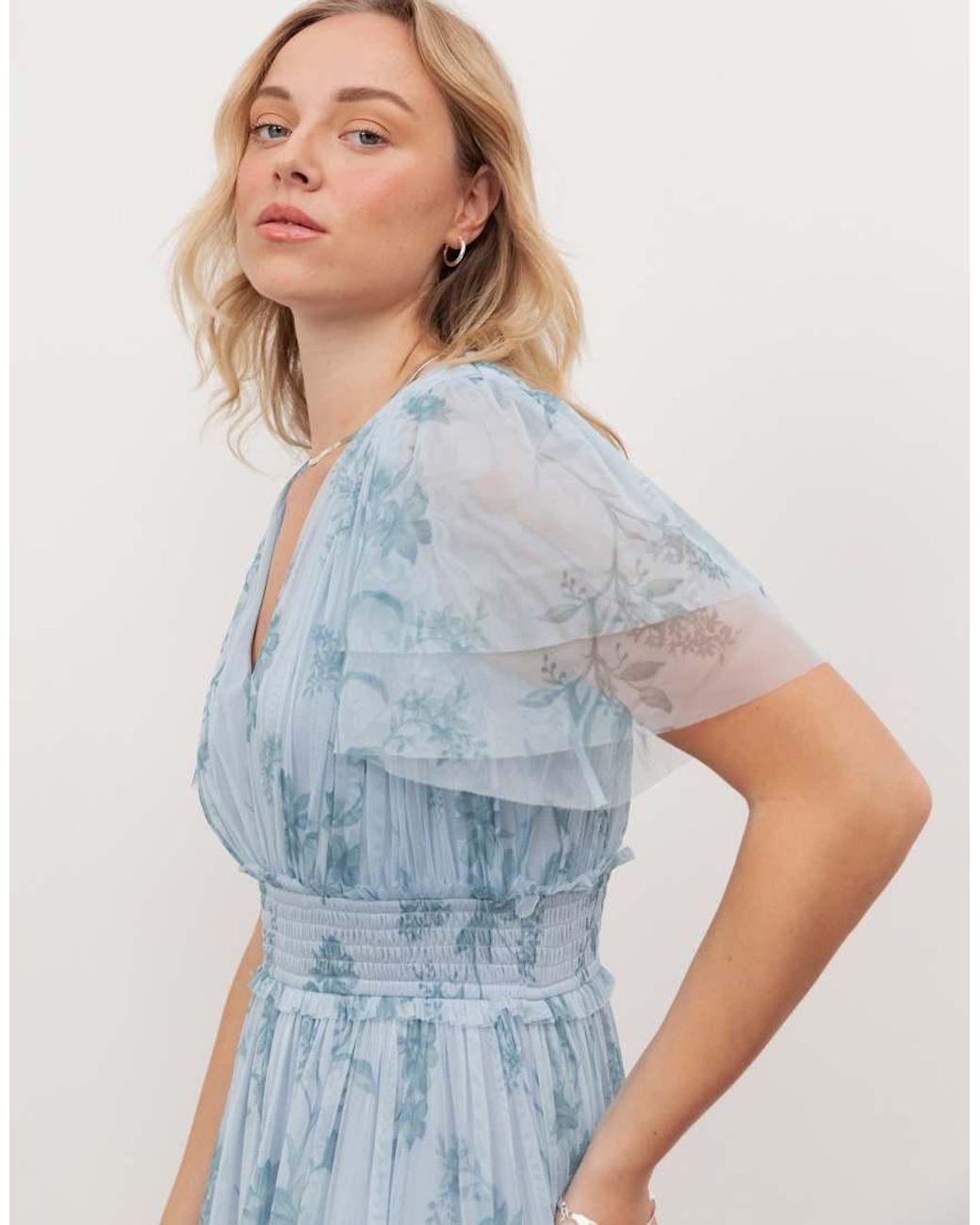 ANAYA Blue V Neck Tiered Maxi Dress