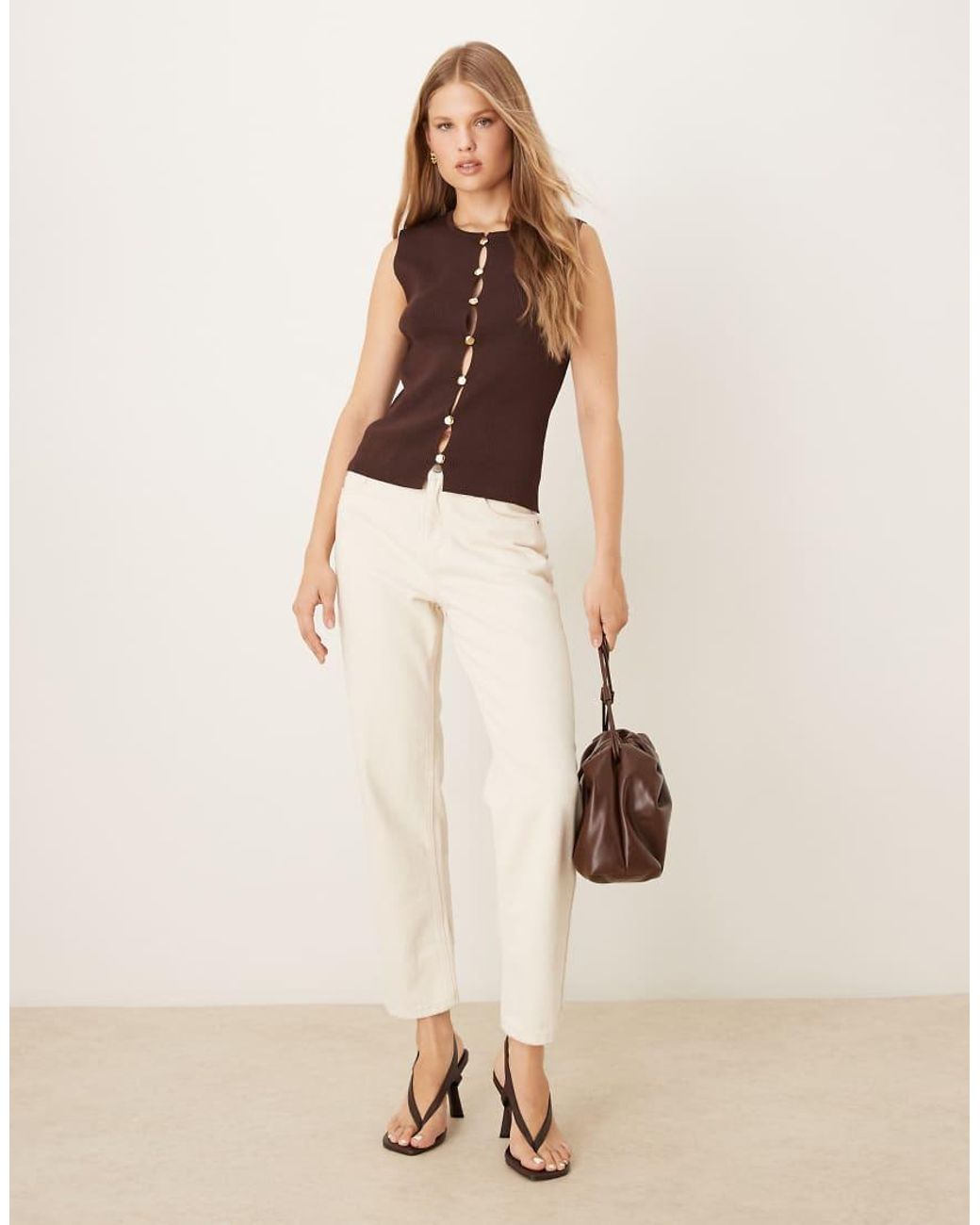 Mango Brown Knitted Vest With Statement Buttons