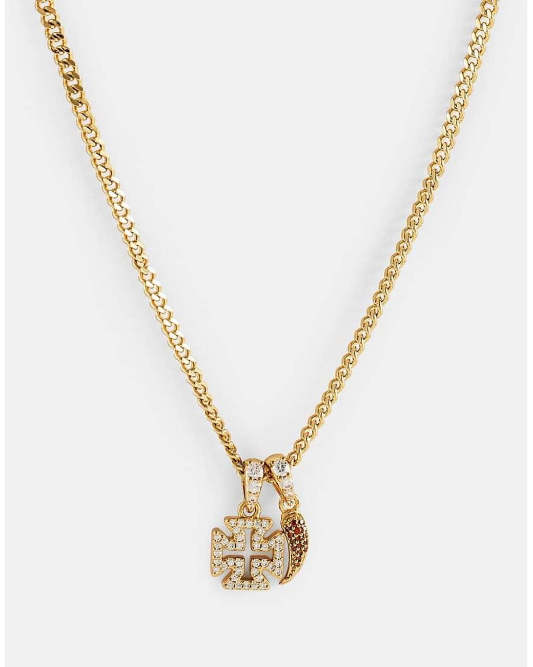 CERNUCCI Metallic Micro Iced Cross & Chilli 10Mm Necklace