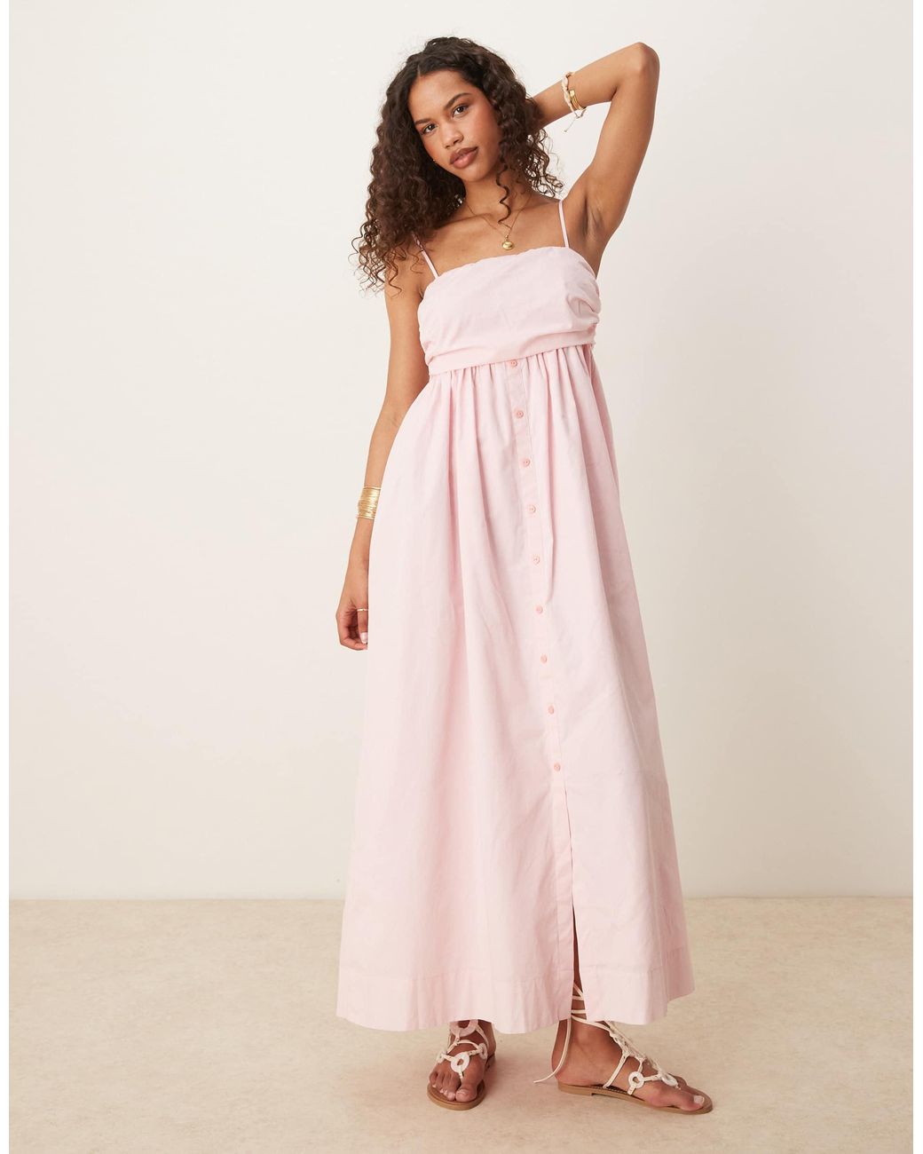 ASOS Ruched Bust Button Down Bandeau Maxi Dress in Pink | Lyst ASOS Ruched Bust Button Down Bandeau Maxi Dress in Pink | Lyst