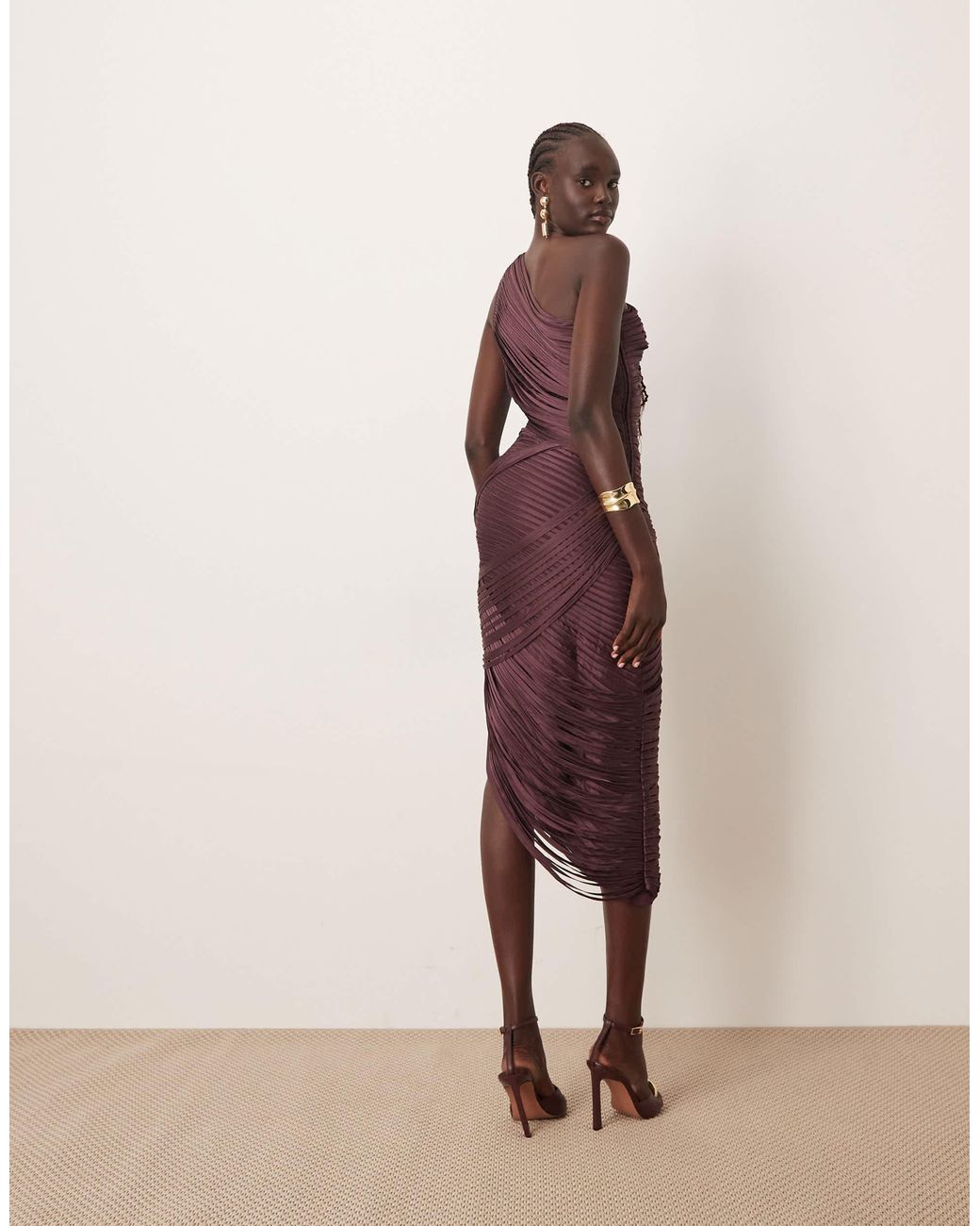 ARRANGE Pink – asymmetrisches, drapiertes midaxikleid