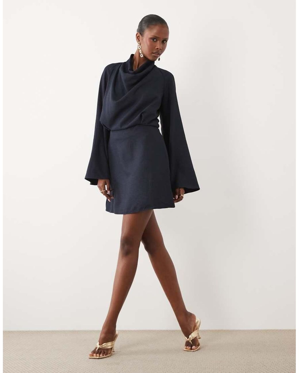 ASOS Blue Cowl Neck Long Sleeve Mini Dress