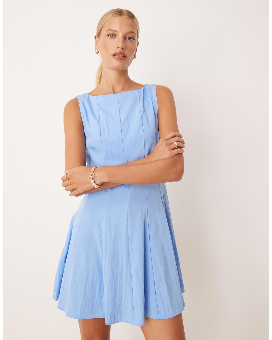 Mango Structured Fit And Flare Mini Dress in Blue | Lyst