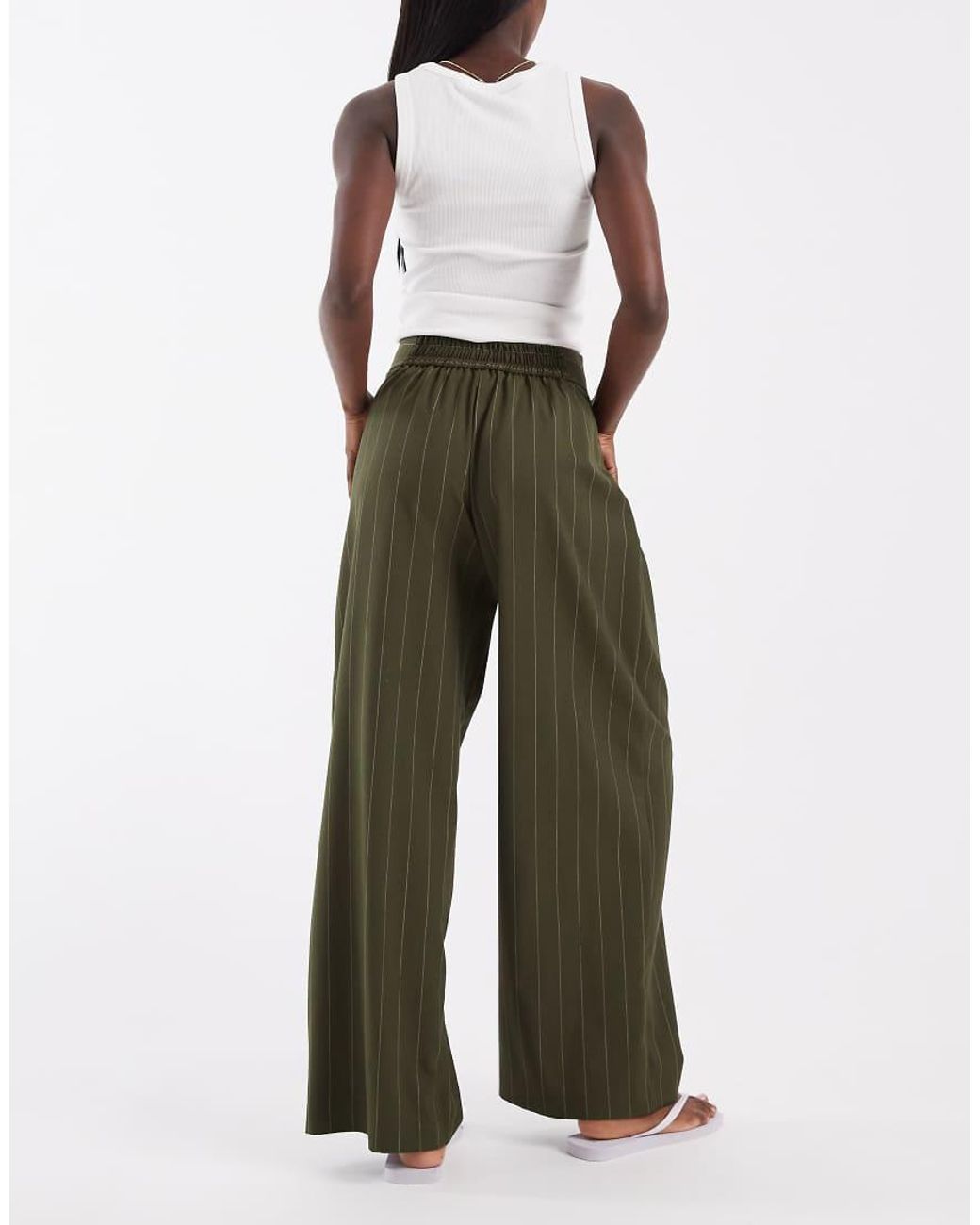 River Island Green Pinstripe Wide Leg Trousers