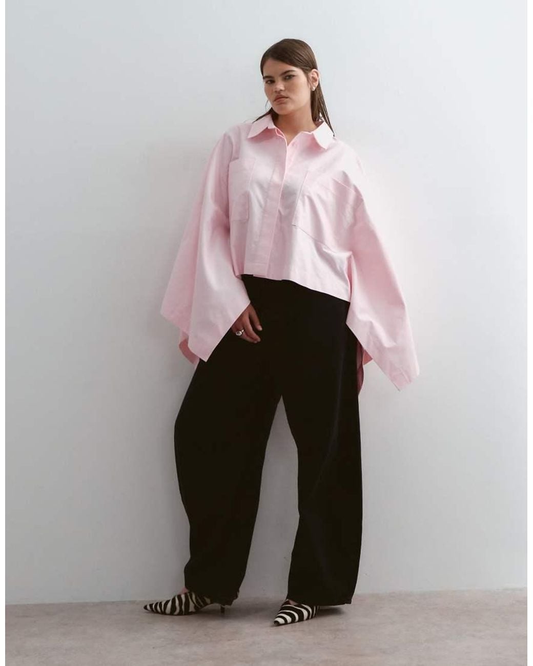 ARRANGE Pink Curve Oversized Cape Square Cut Cotton Shirt
