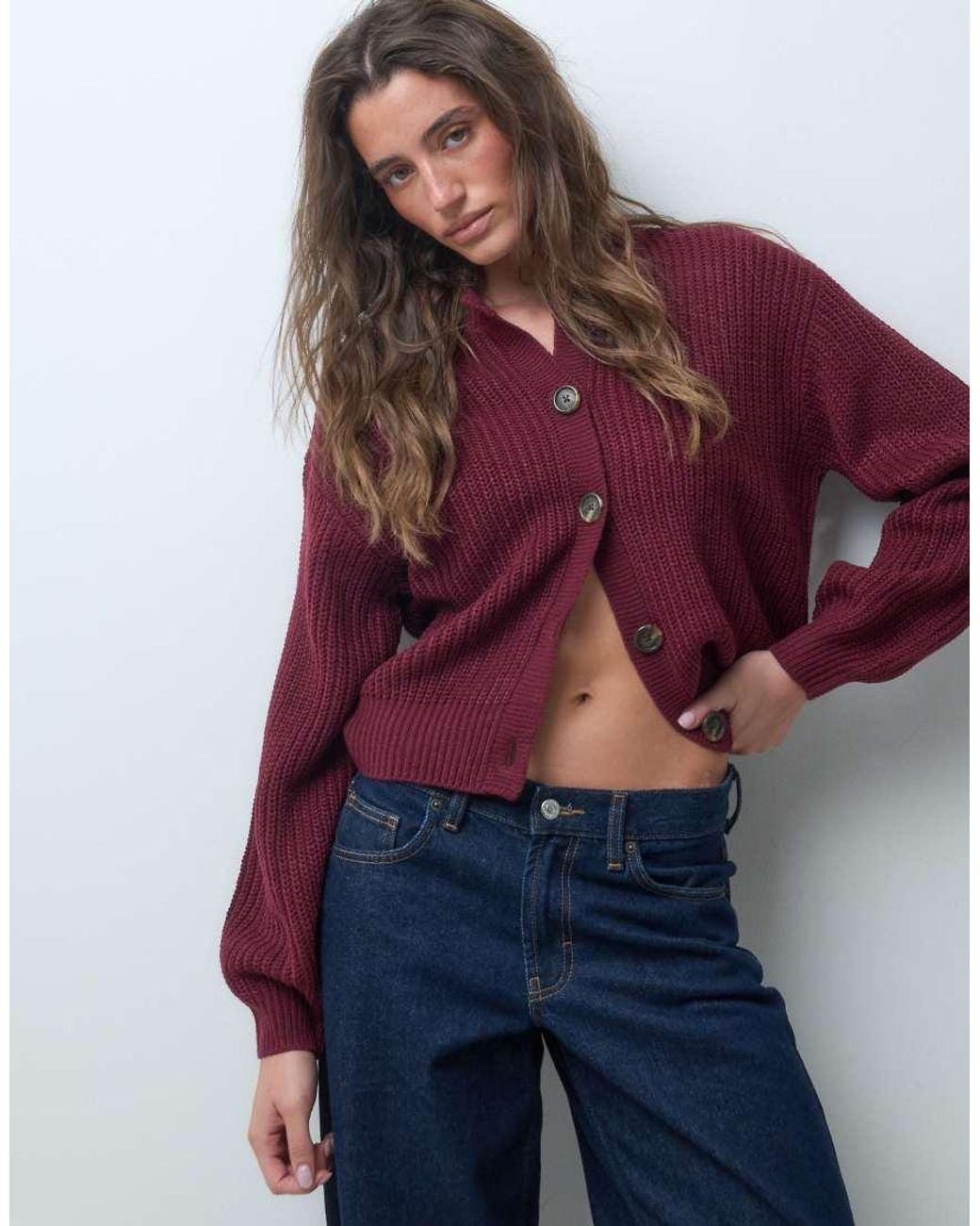 Vero Moda Purple Chunky Rib Round Neck Cardigan