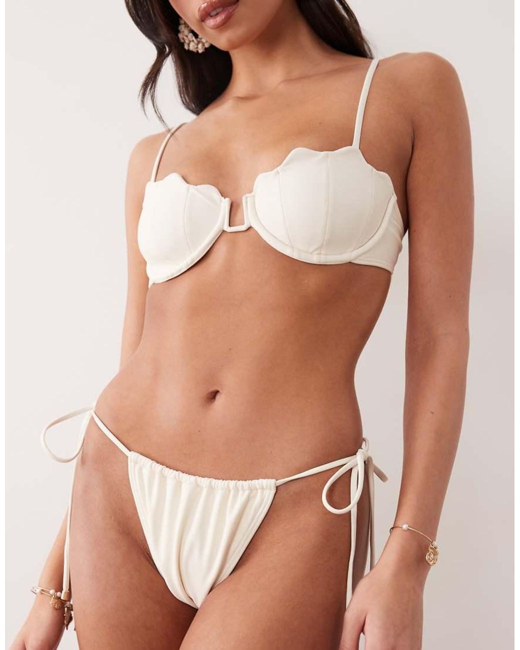 South Beach White Tieside Bikini Bottom With Pearl Detail