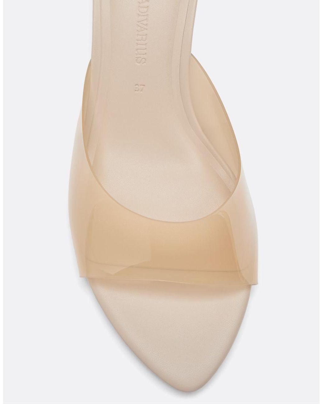 Stradivarius Natural Vinyl Vamp Kitten Heel Sandals