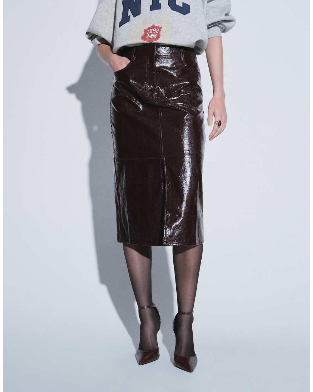 ASOS White Tailored Leather Look Midi Pencil Skirt