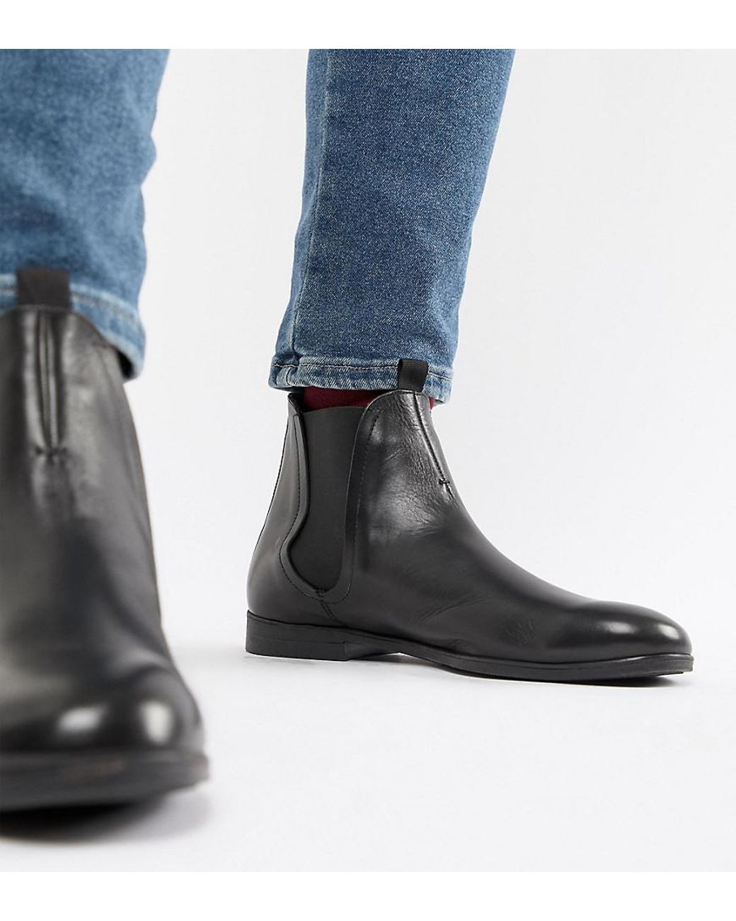 H by Hudson Wide Fit Atherston Chelsea Boots In Black Leather for Men |  Lyst UK