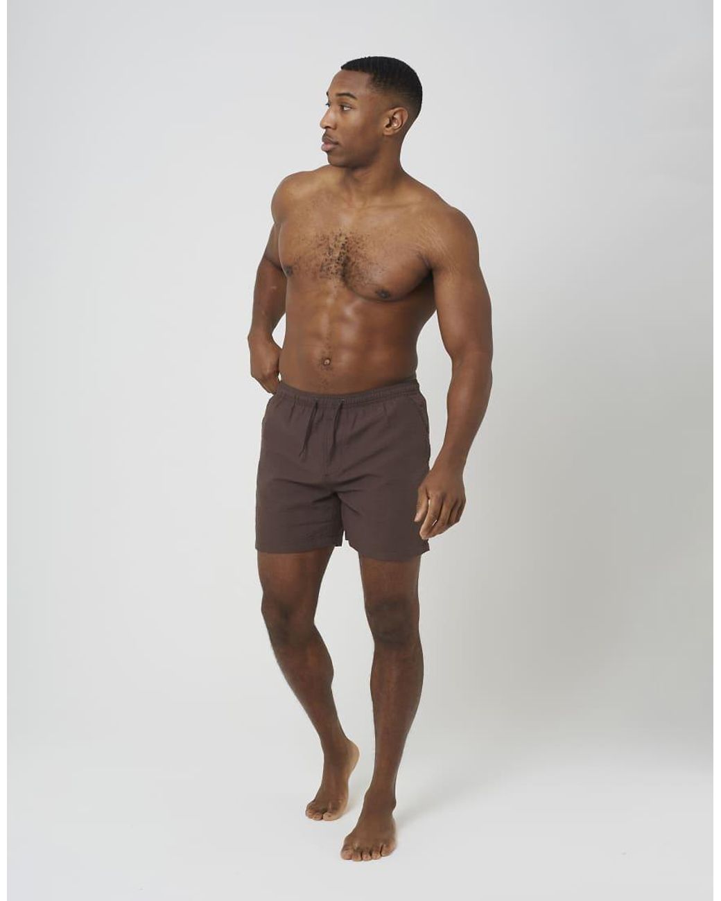 Brave Soul Brown Seersucker Swim Shorts for men