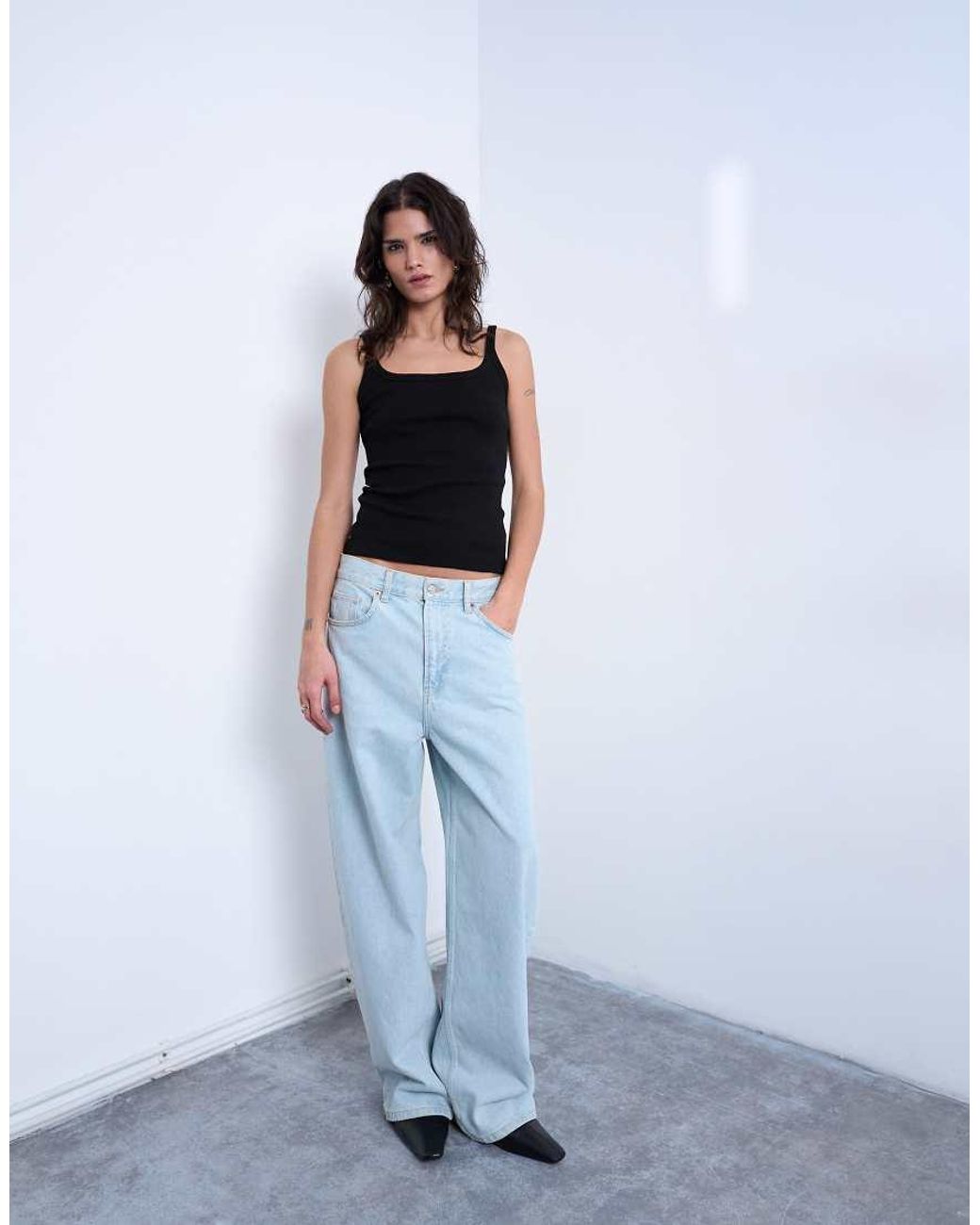 TOPSHOP White Skinny Strap Scoop Rib Vest